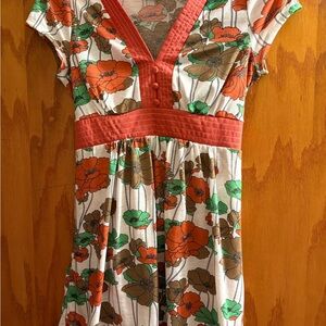 One Clothing V-Neck Floral Blouse - Orange, Green, Brown